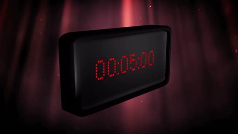 Animation-of-red-digital-timer-changing-with-red-light-trails-on-black-background