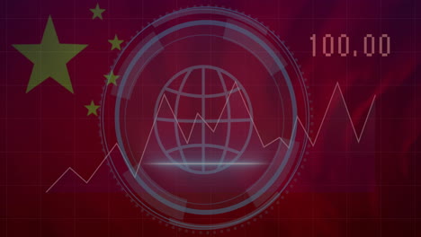 Animation-of-cyber-security,-flag-of-china-and-financial-data-processing