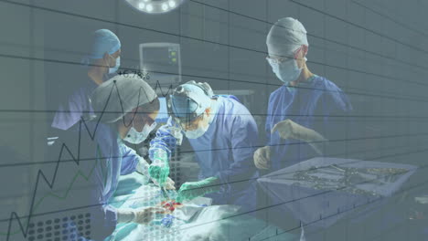 Animation-of-data-processing-over-diverse-male-and-female-surgeons-in-hospital