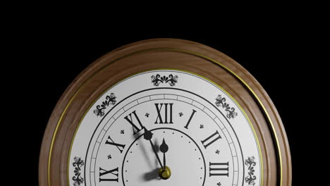 Animation-of-retro-clock-ticking-showing-midnight-on-black-background