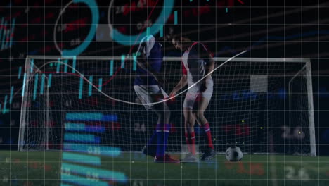 Animation-Der-Datenverarbeitung-Verschiedener-Männlicher-Fußballspieler-Auf-Schwarzem-Hintergrund