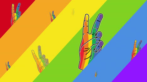 Animation-Von-Regenbogen-Friedensgesten-über-Regenbogenhintergrund