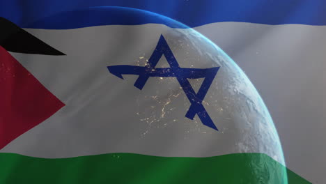 Animation-of-globe-over-flag-of-palestine-and-israel