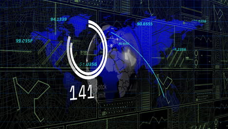 Animation-Von-Bereichen-Mit-Datenverarbeitung-Mit-Weltkarte-Auf-Schwarzem-Hintergrund