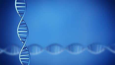 Animation-of-dna-strands-spinning-with-copy-space-over-blue-background