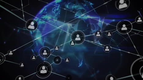 Animation-of-network-of-connections-with-people-icons-over-globe-on-dark-background