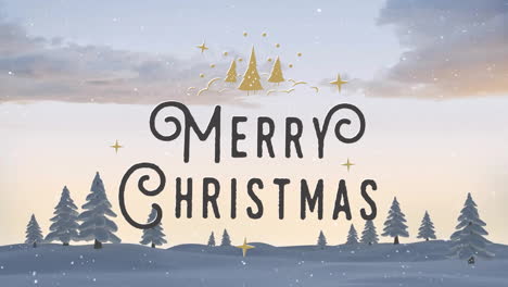 Animation-Von-Frohe-Weihnachten-Text-Und-Schnee-Fällt-über-Winterlandschaft