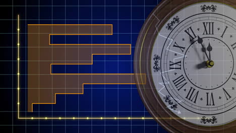 Animation-of-diagram-and-clock-on-blue-background