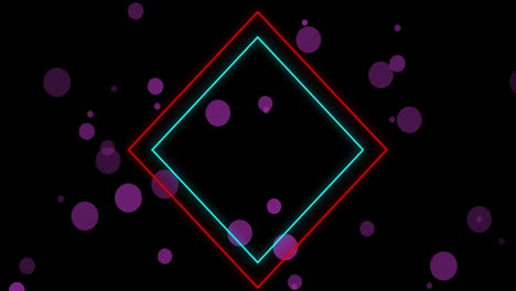 Animation-Von-Roten-Und-Blauen-Quadraten-über-Violetten-Kugeln-Auf-Schwarzem-Hintergrund