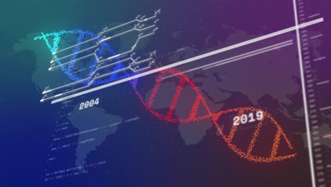 Animation-Des-DNA-Strangs,-Datenverarbeitung-Auf-Schwarzem-Hintergrund