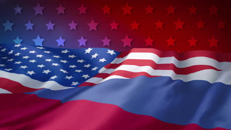 Animation-Der-Flagge-Der-USA-über-Sternen-Auf-Rotem-Und-Blauem-Hintergrund