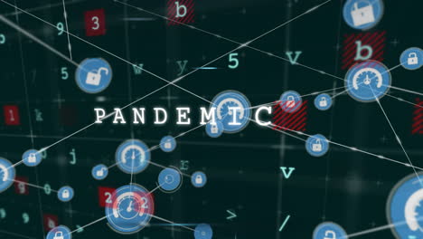 Animation-Des-Pandemietextes-Und-Des-Verbindungsnetzwerks-Auf-Schwarzem-Hintergrund