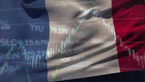 Animation-Der-Verarbeitung-Von-Grafiken-Und-Finanzdaten-über-Der-Französischen-Flagge