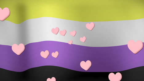 Animation-Von-Weißen-Herzen-über-Schwebender-LGBT-Flagge