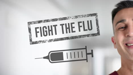 Animation-of-fight-the-flu-and-syringe-over-caucasian-male-doctor-in-hospital