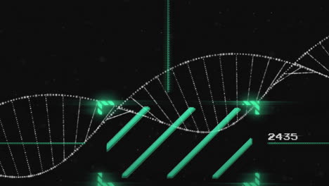 Animation-Des-DNA-Strangs-Und-Der-Datenverarbeitung-Auf-Dunklem-Hintergrund
