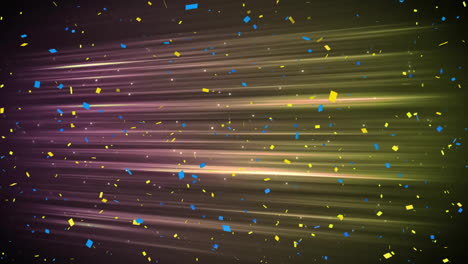 Animation-of-neon-lines-and-confetti-falling-on-black-background