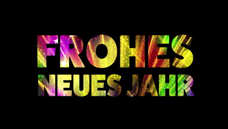 Animation-of-frohes-neues-jahr-text-and-fireworks-on-black-background