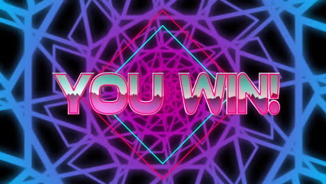 Animation-Von-„You-Win“-Text-Und--Formen,-Die-Sich-Auf-Schwarzem-Hintergrund-Bewegen