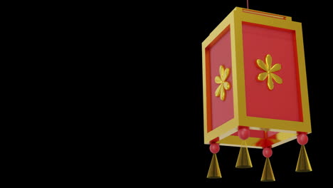 Animation-Einer-Chinesischen-Roten-Und-Goldenen-Lampe,-Die-Mit-Kopierraum-Auf-Schwarzem-Hintergrund-Hängt