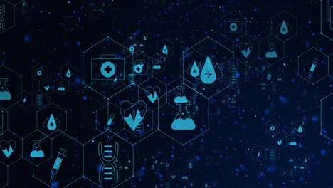 Animation-Von-Symbolen-Und-Wissenschaftlicher-Datenverarbeitung-Auf-Dunklem-Hintergrund