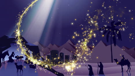 Animation-of-shooting-star-over-christmas-nativity-scene-in-winter-scenery-background