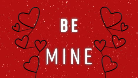 Animation-Von-„Be-Mine“-Text-Und-Herzen-Auf-Rotem-Hintergrund