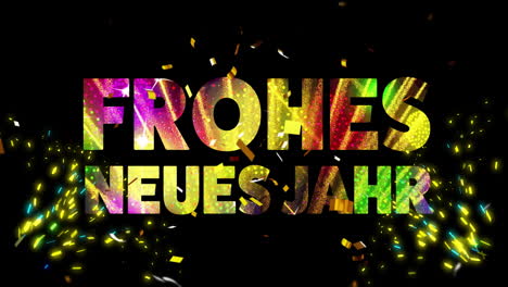 Animation-of-frohes-neues-jahr-text-and-confetti-on-black-background