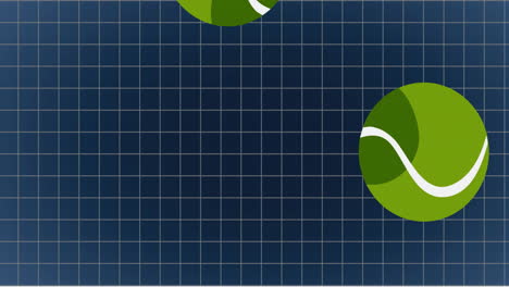 Animation-Eines-Tennisballs,-Der-über-Ein-Gittermuster-Vor-Schwarzem-Hintergrund-Fällt