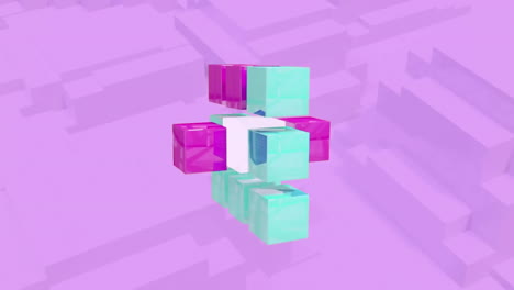 Animation-of-3d-cubes-moving-on-pink-background