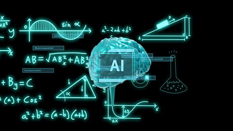 Animación-De-Texto-AI,-Cerebro-Humano-Y-Procesamiento-De-Datos-Matemáticos.