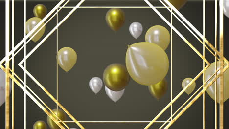 Animation-of-gold-and-silver-balloons-with-pattern-on-grey-background