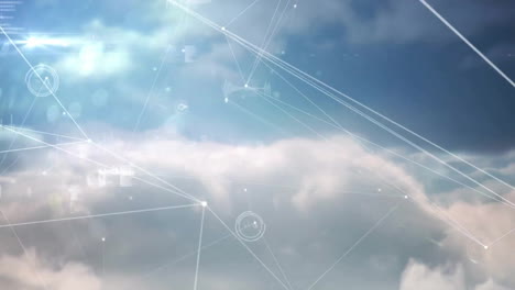 Animation-Der-Datenverarbeitung-Und-Des-Netzwerks-Von-Verbindungen-über-Wolken