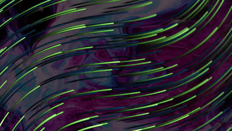 Animación-De-Luces-Verdes-Curvas-Que-Se-Mueven-Hacia-Arriba-Sobre-Manchas-De-Color-Púrpura-Oscuro-Y-Rosa.