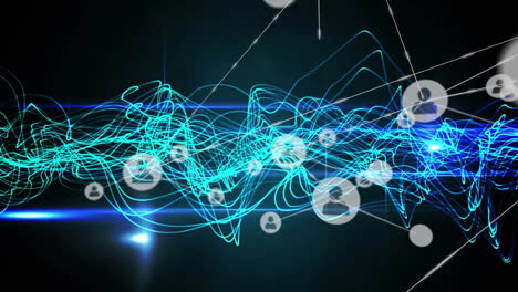 Animation-of-network-of-connections-with-people-icons-over-light-trails-on-dark-background