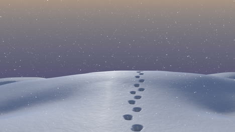 Animation-of-snow-falling-over-footsteps-in-snow-in-winter-scenery