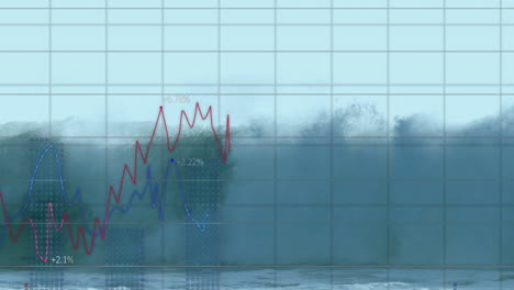 Animation-Der-Datenverarbeitung-Und-Diagramme-über-Meereswellen