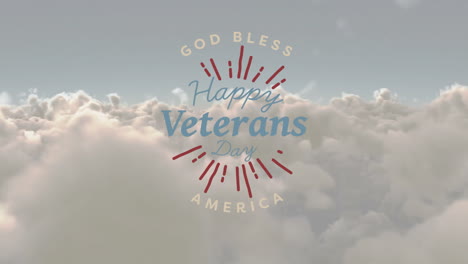 Animation-of-happy-veterans-day-text-over-clouds