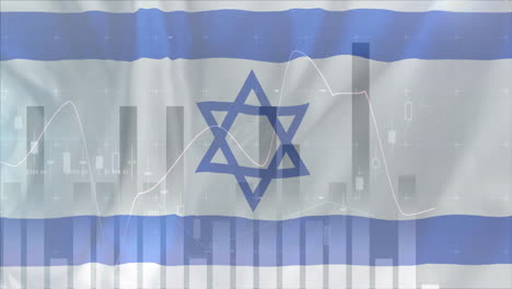 Animation-of-financial-data-processing-over-flag-of-israel