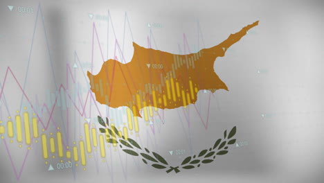 Animation-of-graphs-processing-data-over-flag-of-cyprus