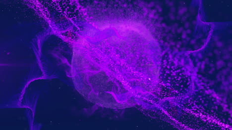 Animation-Eines-Violett-Leuchtenden-Globus-Mit-Einem-Netzwerk-Aus-Mesh-Verbindungen-Auf-Dunklem-Hintergrund