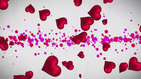 Animation-of-flying-heart-shape-balloons-and-multicolored-circles-against-white-background