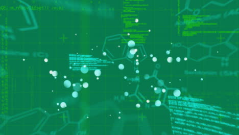Animation-Der-Chemischen-Formel-Und-Datenverarbeitung-Auf-Grünem-Hintergrund