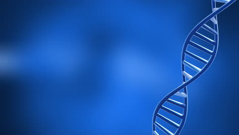 Animation-of-dna-strand-spinning-with-copy-space-over-blue-background