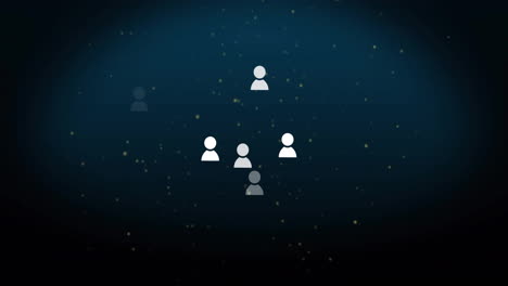 Animation-of-profile-icons-and-white-particles-flying-against-blue-background