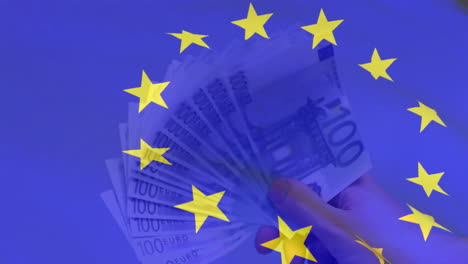 Animation-Der-Flagge-Der-Europäischen-Union-über-Euro-Banknoten