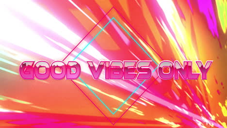 Animation-of-good-vibes-only-text-over-colourful-lights-on-black-background