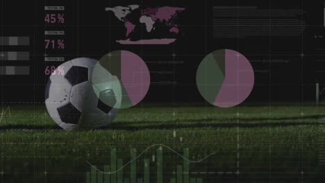 Animation-of-financial-data-processing-over-legs-of-male-football-player-with-ball
