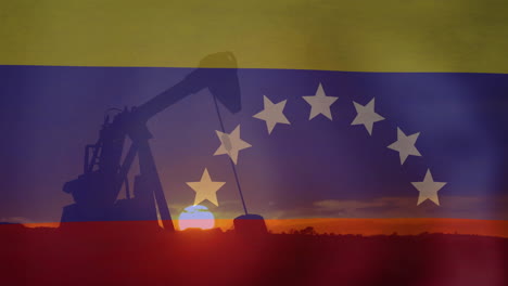Animation-Einer-Ölbohrinsel-Und-Der-Flagge-Von-Venezuela