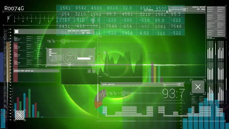 Animation-Der-Verarbeitung-Finanzieller-Daten-über-Leuchtend-Grünen-Kreisen